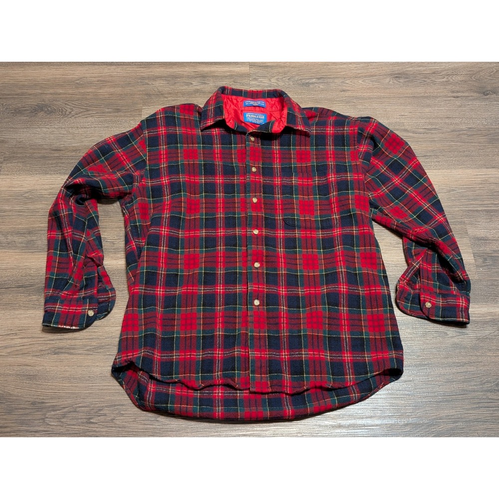 Pendleton Mens Large Red Plaid 100%‎ Virgin Wool Flannel Button Down Shirt L